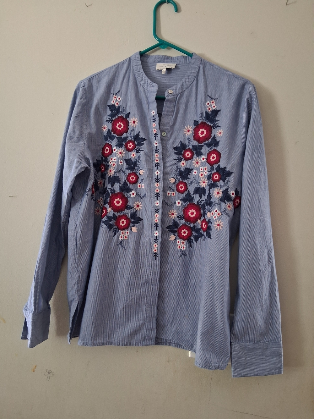 Lucky Brand Light Blue Embroidered Floral Shirt Jacket